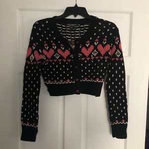 Betsey Johnson cropped hearts cardigan sweater